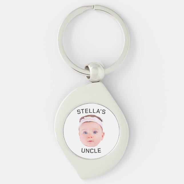 New Uncle Gift, Custom Baby Face Photo Gift Key Ring (Front)