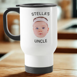 New Uncle Gift Mug, Custom Baby Face Photo Gift Travel Mug