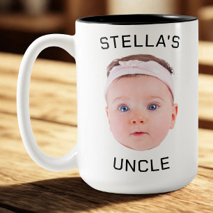 New Uncle Gift Mug, Custom Baby Face Photo Gift Two-Tone Coffee Mug