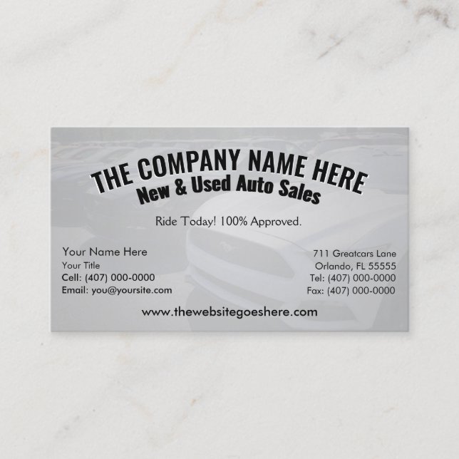 New & Used Car Sales - Auto Sales Double Sided Bus Business Card (Front)