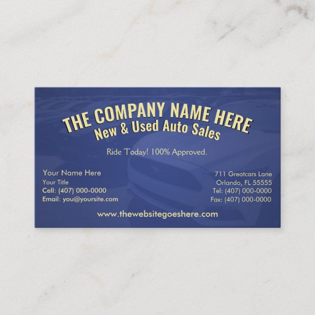 New & Used Car Sales - Auto Sales Double Sided Business Card (Front)