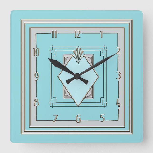 New Very Art Deco Clock in Blue and Silver. (Front)