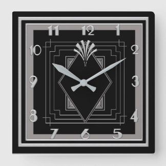 New Very Art Deco (Silver/Black) Square Wall Clock