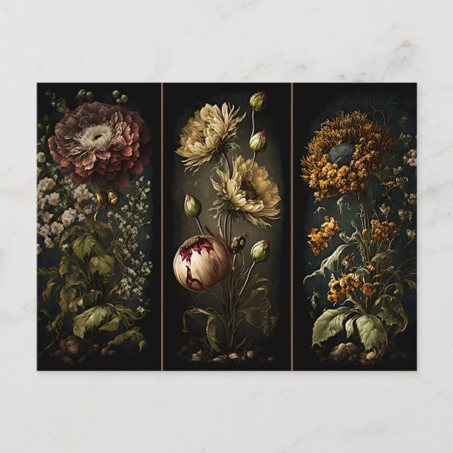 New Vintage Floral Triptych Postcard (Front)