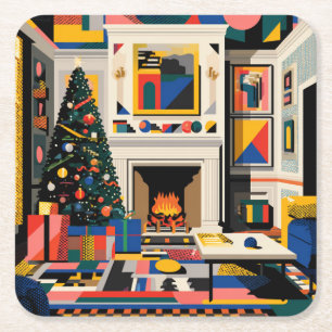 New Wave 1980s Pop Art Christmas Coaster