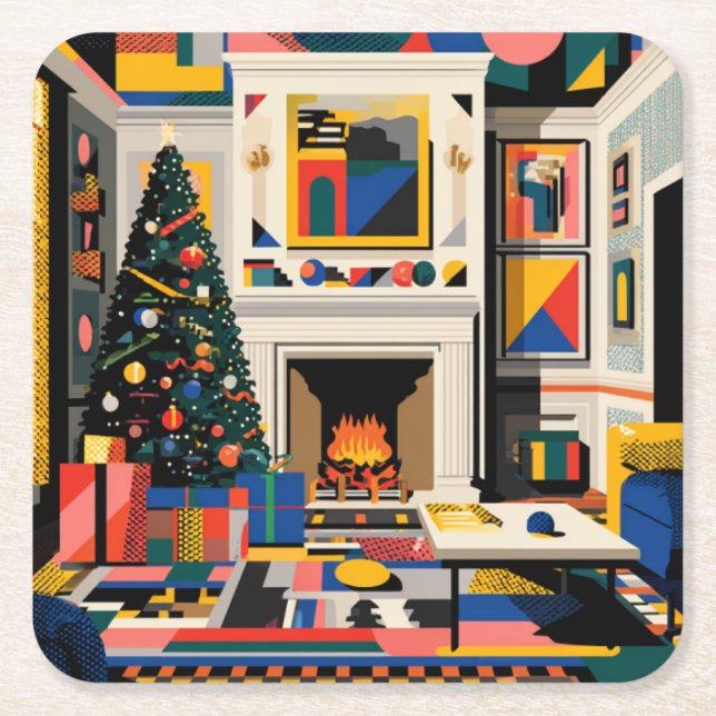 New Wave 1980s Pop Art Christmas Coaster (Front)