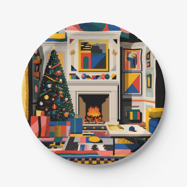 New Wave 1980s Pop Art Christmas Paper Plate (Front)