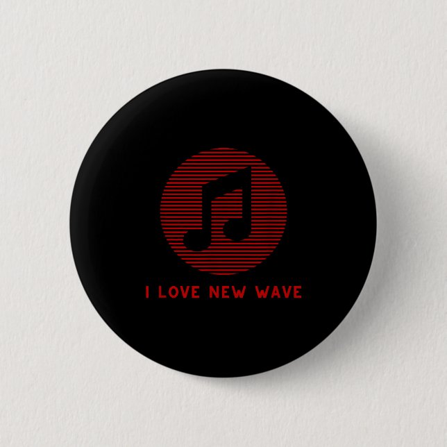 New Wave Music Red And Black Funny 70's 80's Music 6 Cm Round Badge (Front)