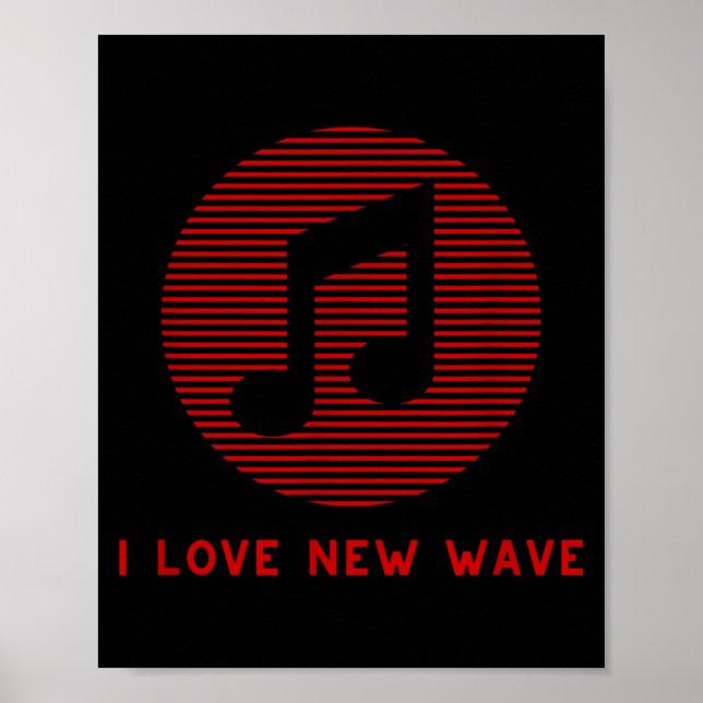 New Wave Music Red And Black Funny 70's 80's Music Poster (Front)