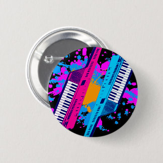 New Wave Vintage 80's Retro Keytar Neon Splatter 6 Cm Round Badge