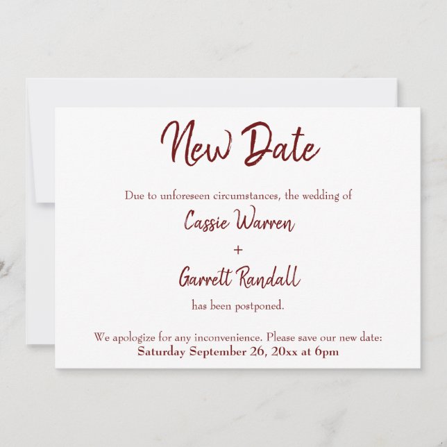 New Wedding Date Green Burgundy Announcement (Front)