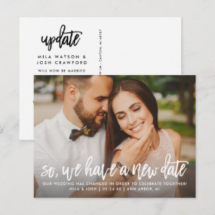 New Wedding Date Modern Brushed Script Photo Announcement Postcard