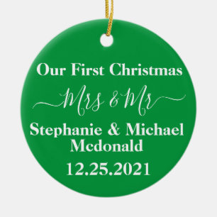 New Weds First Christmas,  Mrs & Mr Personalised Ceramic Tree Decoration