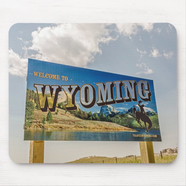 New Welcome to Wyoming Sign - State Borders Mouse Mat (Front)