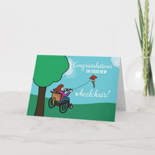 New Wheelchair Congratulations, Girl, Kite Card (Front)