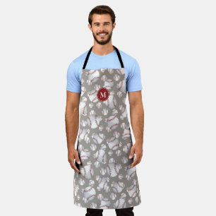 new white baseballs pattern personalised sports apron