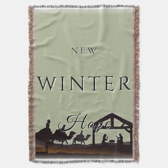 New Winter Hope Nativity Scene II Throw Blanket (Front Vertical)