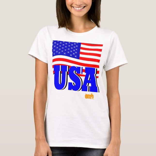 New Women Sports Red White & Blue USA Flag Tshirt (Front)