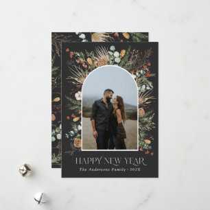 New year 1 photo arch watercolor botanical floral  holiday card