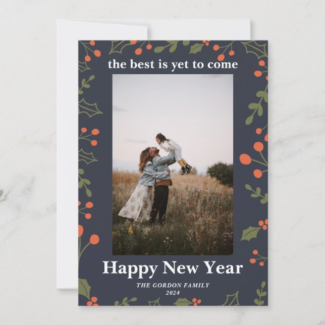 New Year 1 Photo Botanical Holiday Holly Modern (Front)