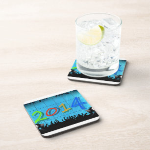 New Year 2014 Office City Party Colourful Fun Art Coaster