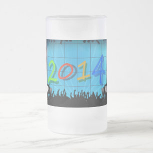 New Year 2014 Office City Party Colourful Fun Art Frosted Glass Beer Mug