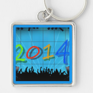 New Year 2014 Office City Party Colourful Fun Art Key Ring