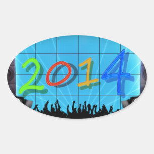 New Year 2014 Office City Party Colourful Fun Art Oval Sticker