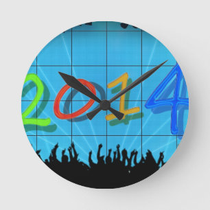 New Year 2014 Office City Party Colourful Fun Art Round Clock