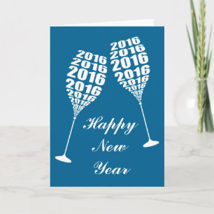 New Year 2016 Stylish Wine Glass Toasting Holiday Card