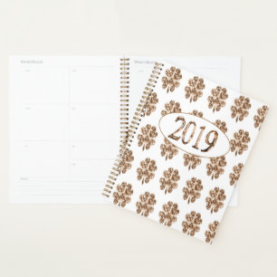 New Year 2019 Gold and White Four Leaf Clovers Planner