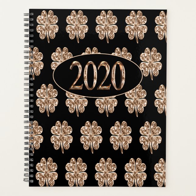 New Year 2020 Black and Gold Four Leaf Clovers Planner (Front)