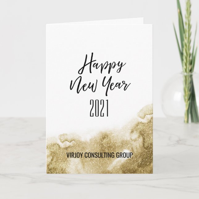 New Year 2021 | Corporate Business Gold Abstract Holiday Card (Front)