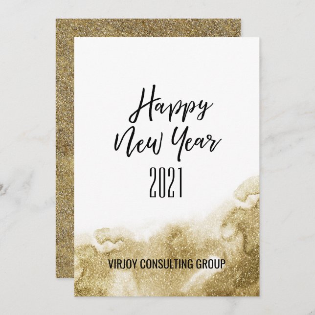 New Year 2021 | Corporate Business Gold Abstract Holiday Card (Front/Back)