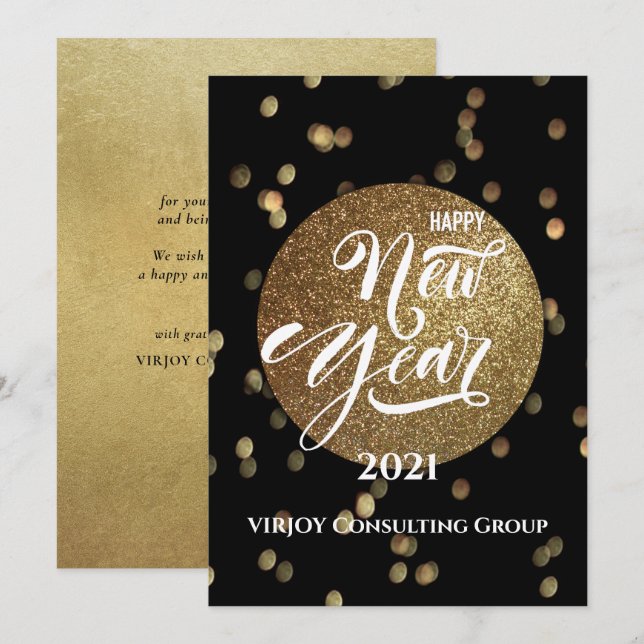 New Year 2021 | Corporate Business Gold Confetti Holiday Card (Front/Back)
