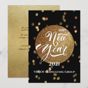 New Year 2021   Corporate Business Gold Confetti Holiday Card
