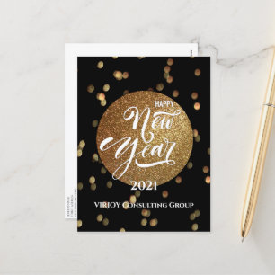 New Year 2021 Corporate Business Gold Confetti Holiday Postcard