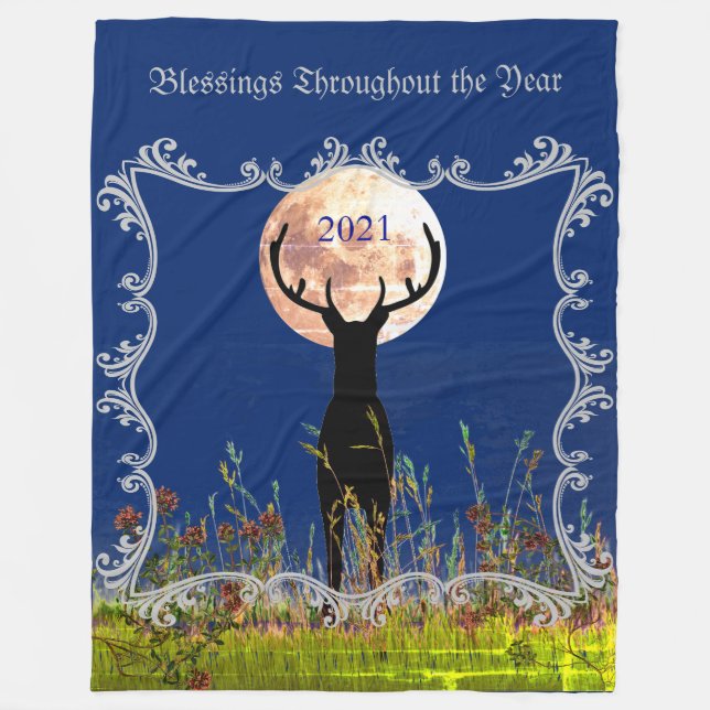 New Year 2022  Deer Hunter Customisable Fleece Blanket (Front)