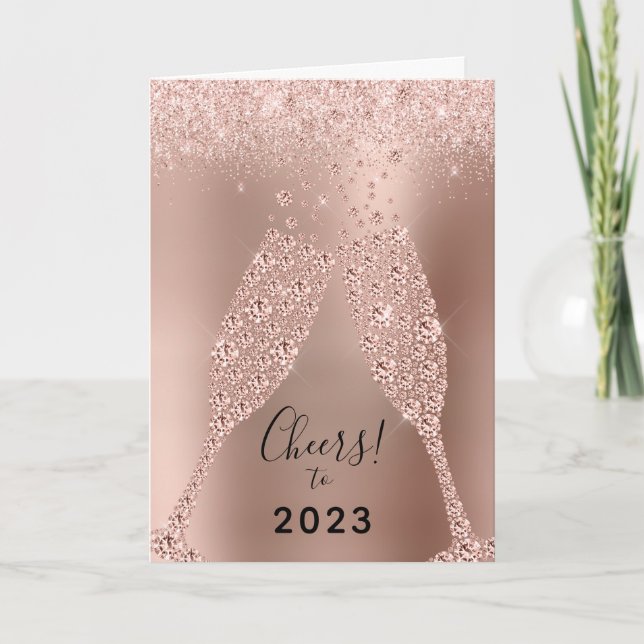 New Year 2022 Rose Gold Metallic Glitter Holiday Card (Front)