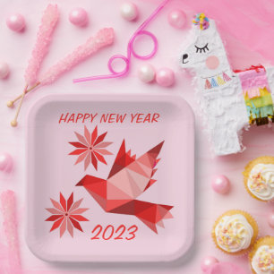 NEW YEAR 2023 PAPER PLATE WITH FLOWER BIRDS
