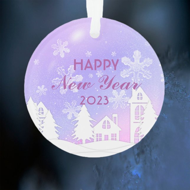 New Year 2023 Purple White House Snow Merry Xmas  Ornament (Creator Uploaded)