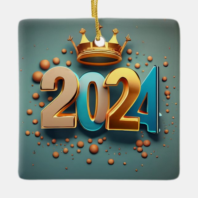 New Year 2024 Celebration - Happy 2024 Design Ceramic Ornament (Front)