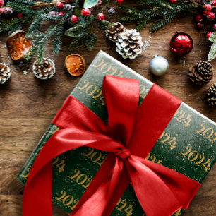 New Year 2024 Christmas Green Wrapping Paper