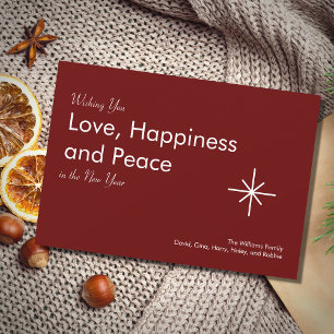 New Year 2024 Peace Love Classic Red Holiday Card
