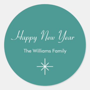 New Year 2024 Retro Teal Green Trendy  Classic Round Sticker