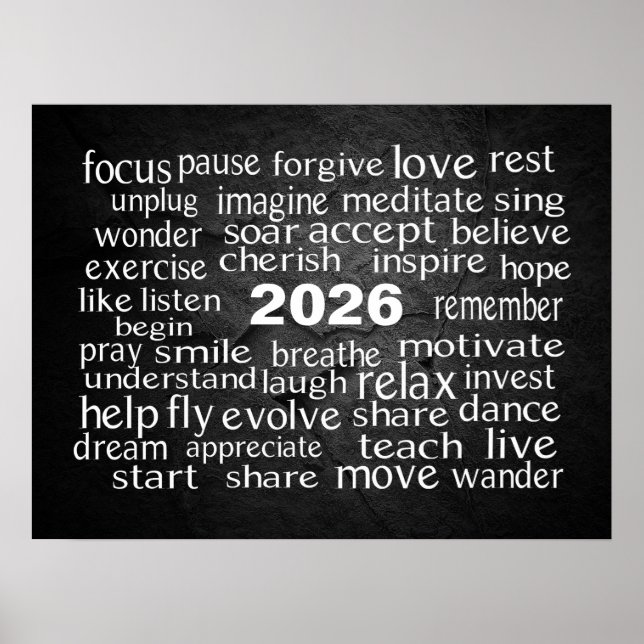 New Year 2024 Word Cloud On Rock Poster (Front)