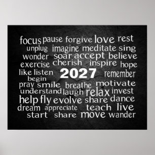 New Year 2024 Word Cloud On Rock Poster