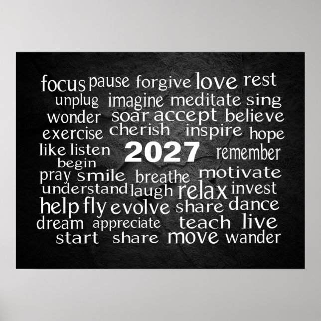 New Year 2024 Word Cloud On Rock Poster (Front)