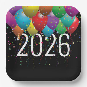 New Year 2025 Balloons Paper Plate