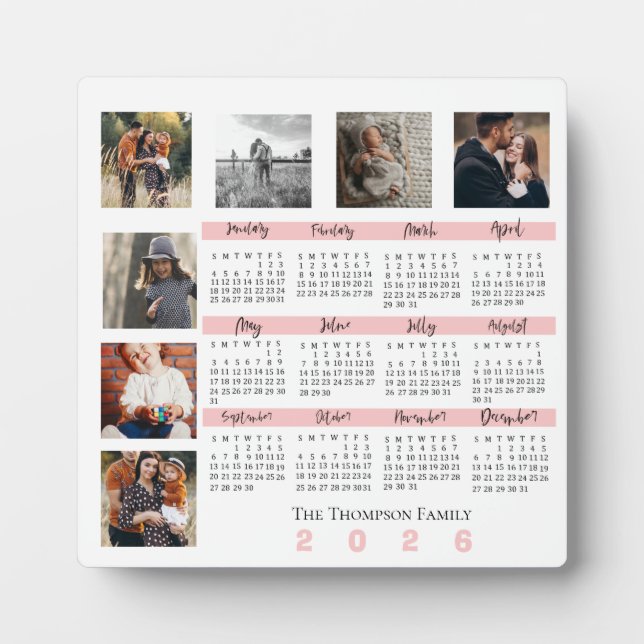 New Year 2025 Calendar Family Multi Photo Collage Plaque (Front)